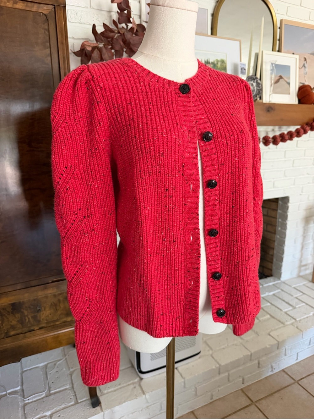 Talbots Red Ribbed Button Cardigan - Picture 2 of 4